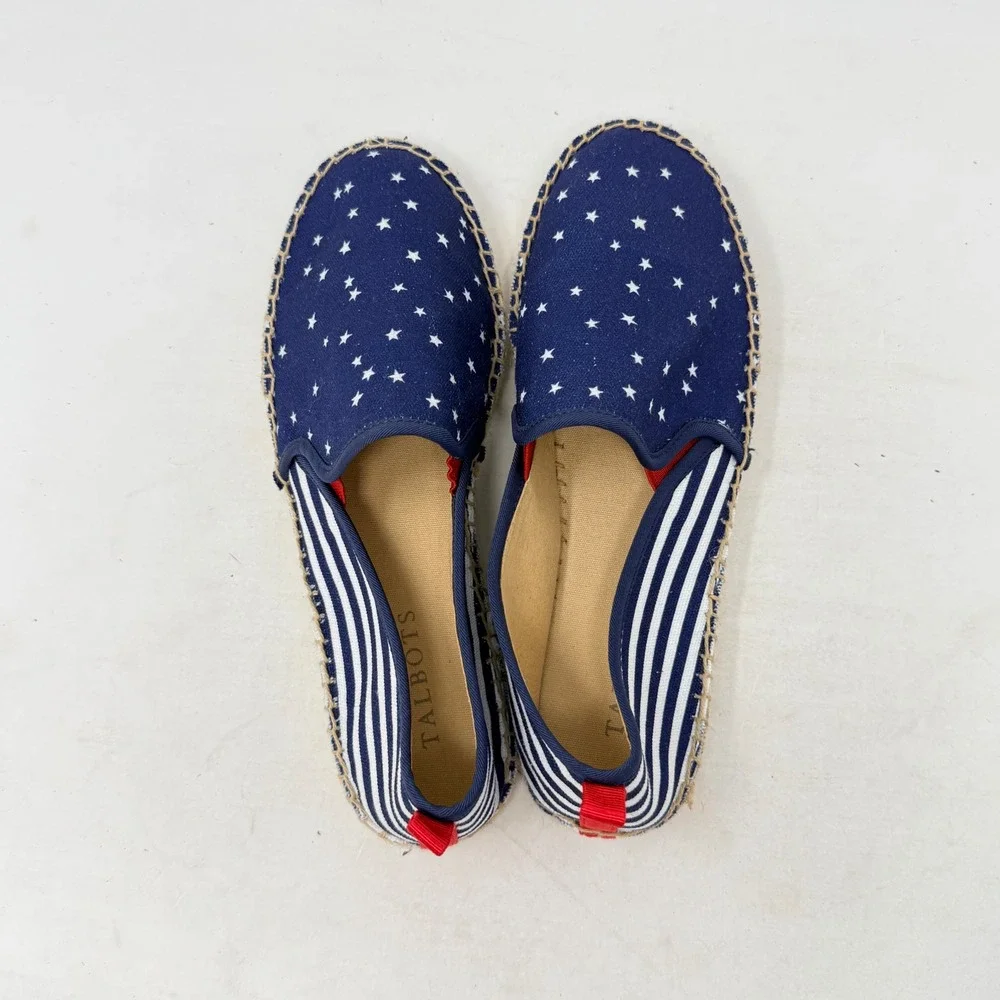 Talbots Espadrilles Blue White 7.5M Stars Stripes Americana Slip On Flat‎ Shoes